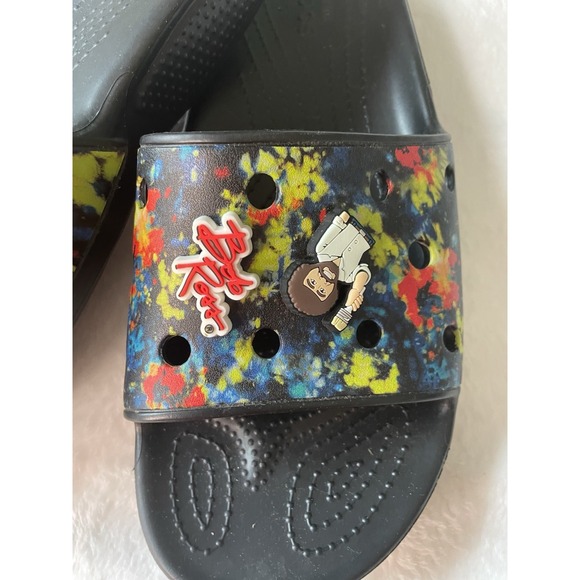 Crocs Slides Sandals Mens Size‎ 11 Unisex Tie Dye Graphic Rare Bob Ross Jibbitz main image 7